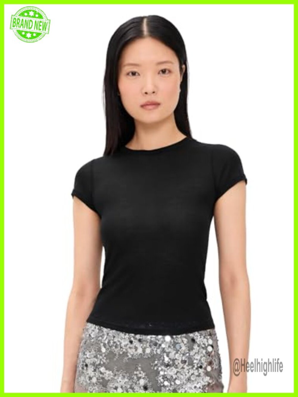 Sheer Lyocell Jersey Crew Neck Cap Sleeve T-Shirt
